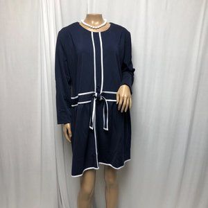 Meavor Dress Womens XXL Navy White Two Piece Look Long Sleeve NEW